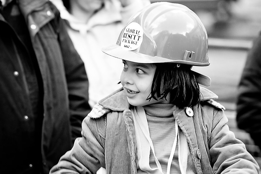 Little girl at the protest march in London G20 G20 summit protest in London