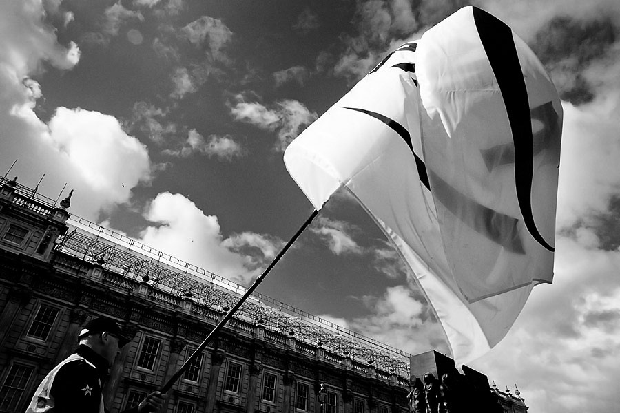 Flag at the G20 protest march in London G20 summit protest in London