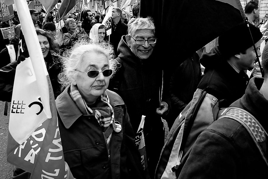 Old lady and man at the G20 protest G20 summit protest in London